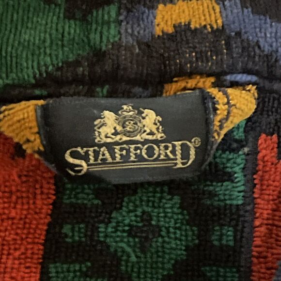 Vintage Bath Robe Cotton Terry Cloth Aztec Southwest Large Pockets 90s Stafford - Picture 5 of 7